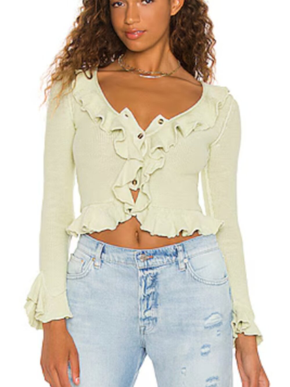 LPA Ruffle Cardigan, Light Green, Medium, BNWT